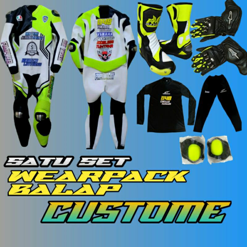 Satu set wearpack balap + sepatu+ sarung tangan custome