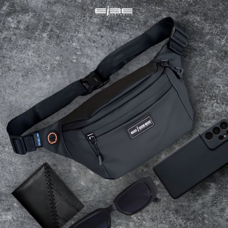 waist bag waterproof tas selempang pria tas pinggang anti air kompek tas premium eibe [ BLACK ZENYX ]