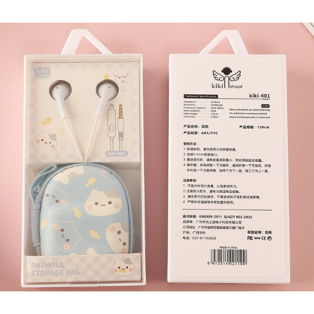 [KIKI-401] Set Earphone Tema Animal Storage Bag / Headset Karakter Hewan Lucu / Wadah Earphone Resleting Tebal Motif Animal