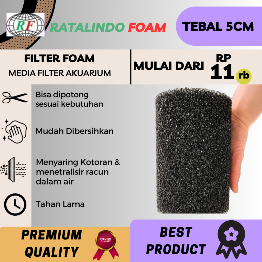 Filter Foam, Busa Filter Udara, Busa Filter Air Tebal 5mm Bio Foam Filter