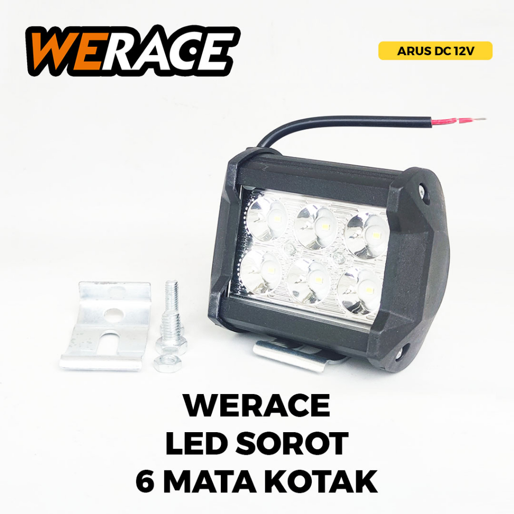 [WERACE] LAMPU SOROT CWL / TEMBAK LED CREE 6 MATA KOTAK PLASTIK BESAR / 18WATT 12VOLT PUTIH / KUNING SUPERTERANG