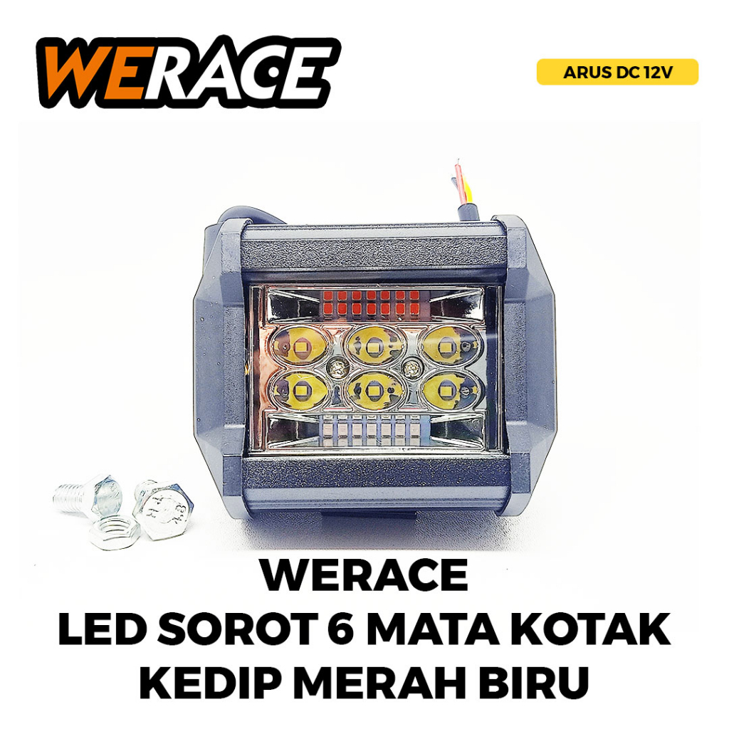 [WERACE] LAMPU SOROT CWL / TEMBAK LED CREE 6 MATA KOTAK PLASTIK BESAR / 18WATT 12VOLT PUTIH / KUNING SUPERTERANG