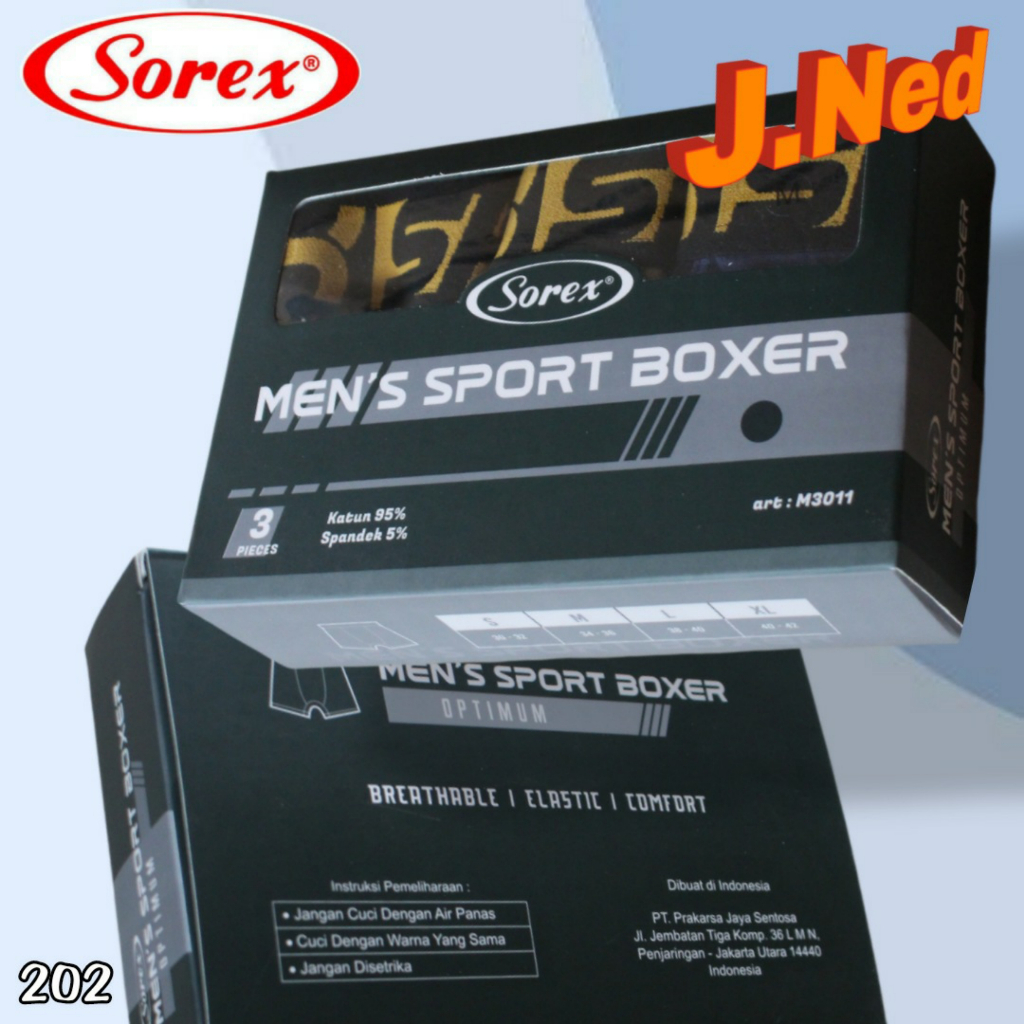 J202T - PER BOX ISI 3 PCS CELANA DALAM BOXER PRIA SOREX SIZE S - XL