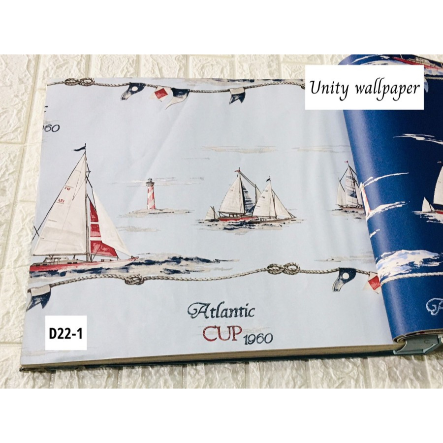 WALLPAPER DINDING MOTIF KAPAL LAUT ATLANTIC BIRU PUTIH DREAM LAND