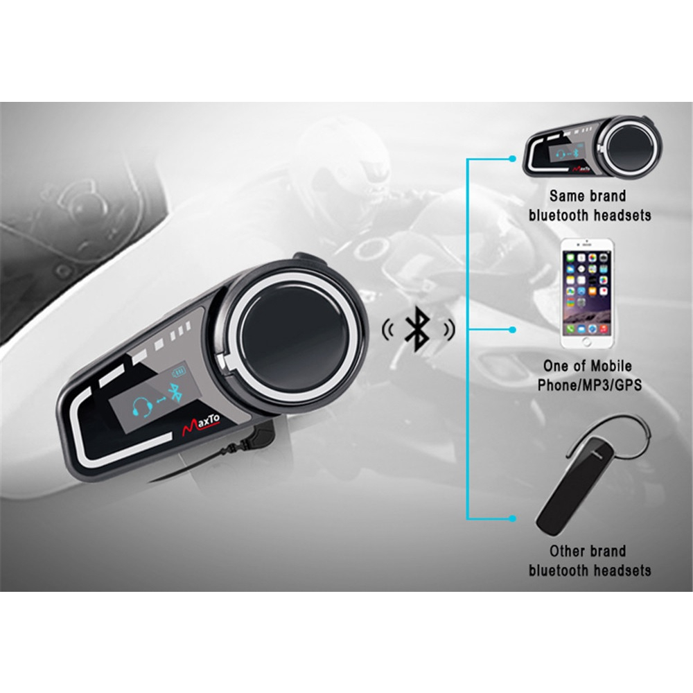 MAXTO M2C - Motorcycle Helmet Bluetooth Intercom - Intercom + Bluetooth Headset Untuk Pengendara Motor - Bisa Terkoneksi hingga 6 Intercom Sekaligus