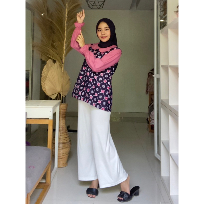 Cinda Blouse Atasan Batik Kerja Kantor Wanita Cantik Modern Kekinian Cap Katun