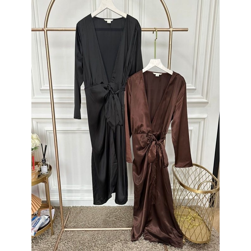 Hm silk wrap neck dress