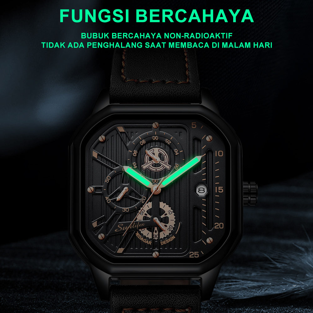 SUNLIFEX Jam Tangan Pria Kulit Original Tahan Air Fashion Business Auto Date Analog Jam Tangan Cowok