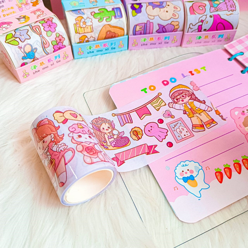 &quot;Sticker Solatip Washi TaPE Roll Karakter Cewe sanrio melody pink biru Kode SZ-150 Set Daily Manual Cute Pattern Decorative  Tape Sticker Gift Box&quot;