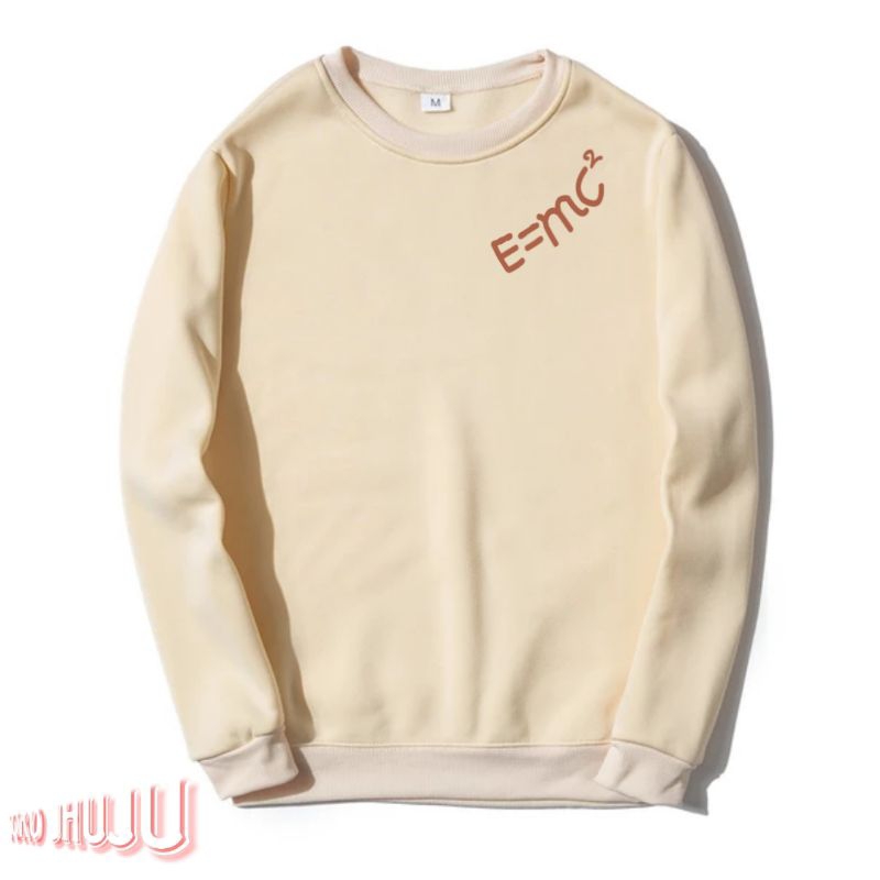 Sweater Anime Dr Stone E=mc2 logo miring coklat