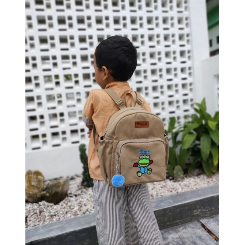 Baglist Tas Anak PAUD TK ransel backpack kids cream khaki polos kanvas