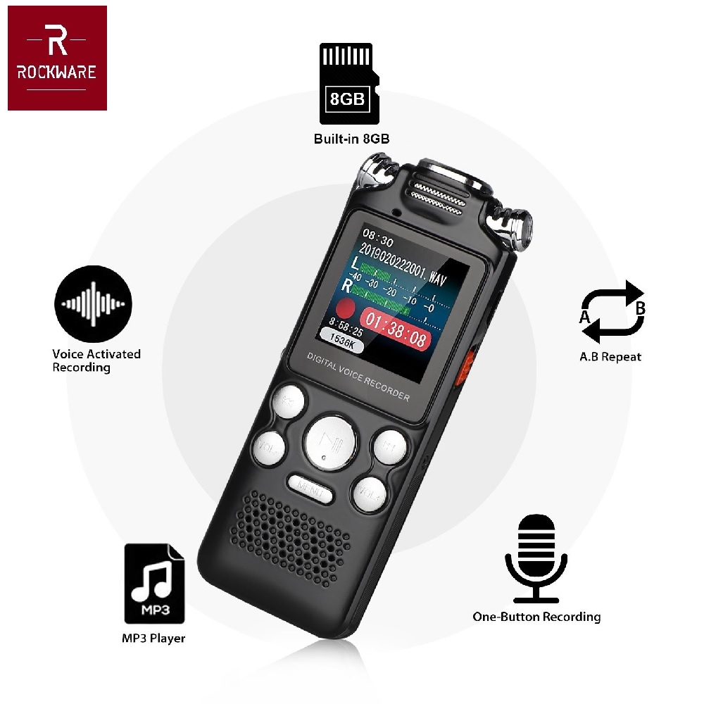 AKN88 - ROCKWARE RW-AVR09 - Digital Voice Recorder - Perekam Suara Digital 8GB