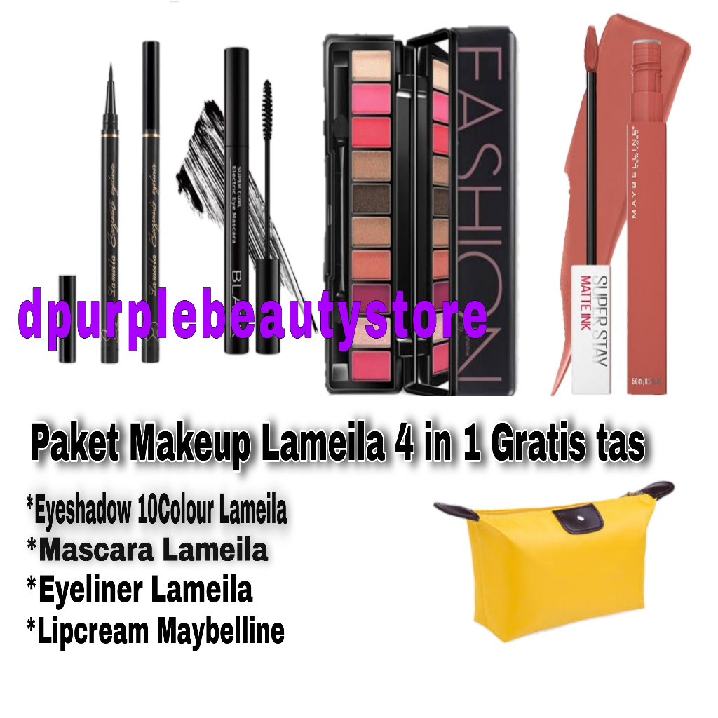 PROMO !!! Paket Kosmetik Lameila 4 in 1 Lengkap / Paket Makeup 4 in1 Lameila Terlengkap Gratis Tas