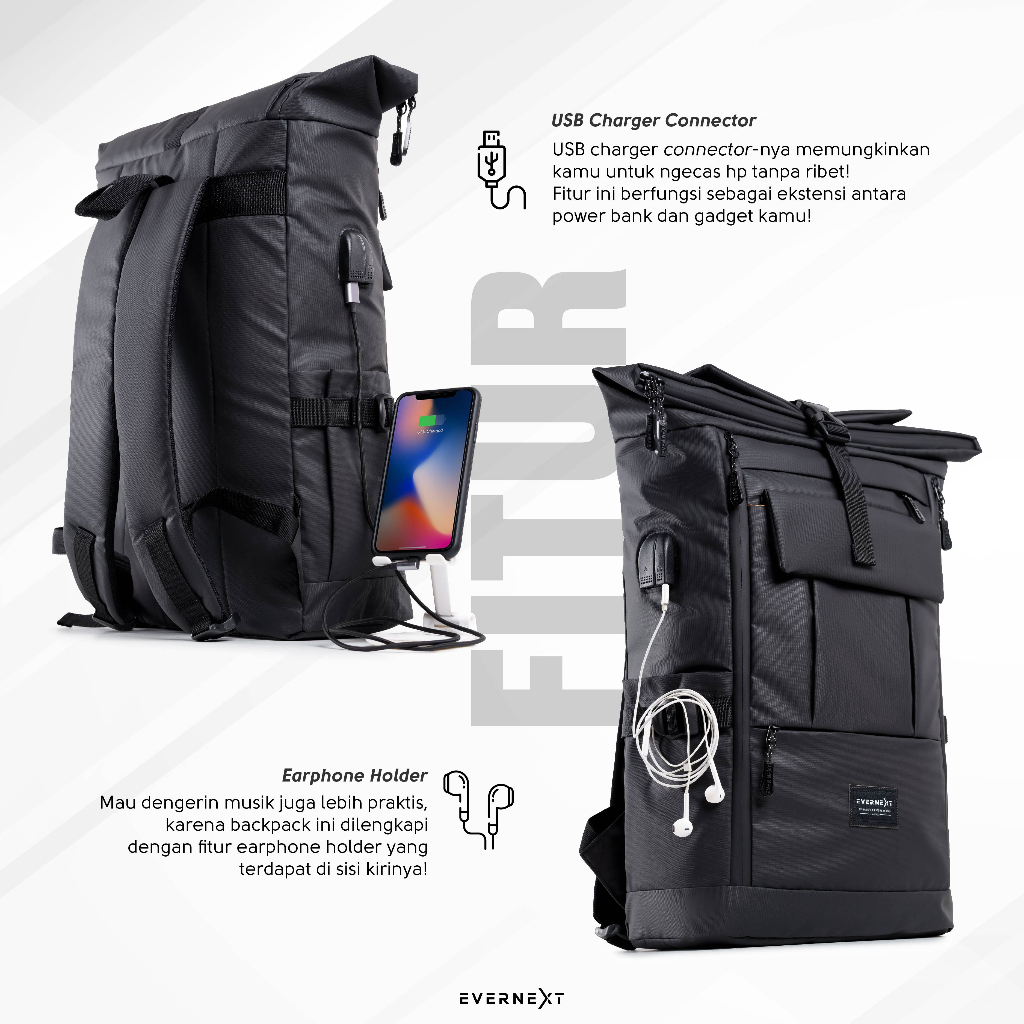 Backpack Tas Ransel Gendong Punggung Waterproof Ada Slot Laptop Sekolah Kerja Kuliah Travelling Backpacker UE109