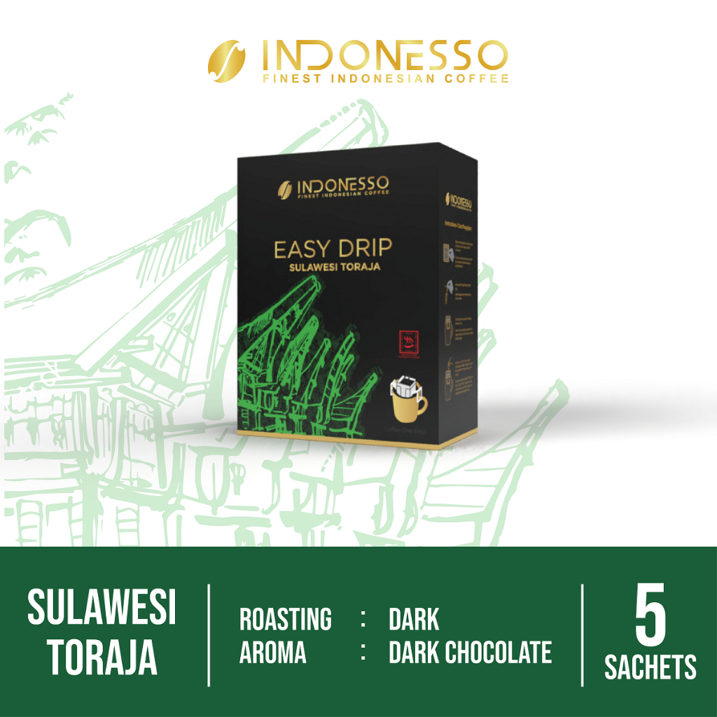 

INDONESSO Sulawesi Toraja Specialty Grade Easy Coffee Drip Bag Kopi 5 Sachet x 11g
