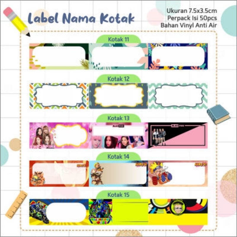 

Stiker / sticker nama sekolah isi 50pcs anti air (bag.3)