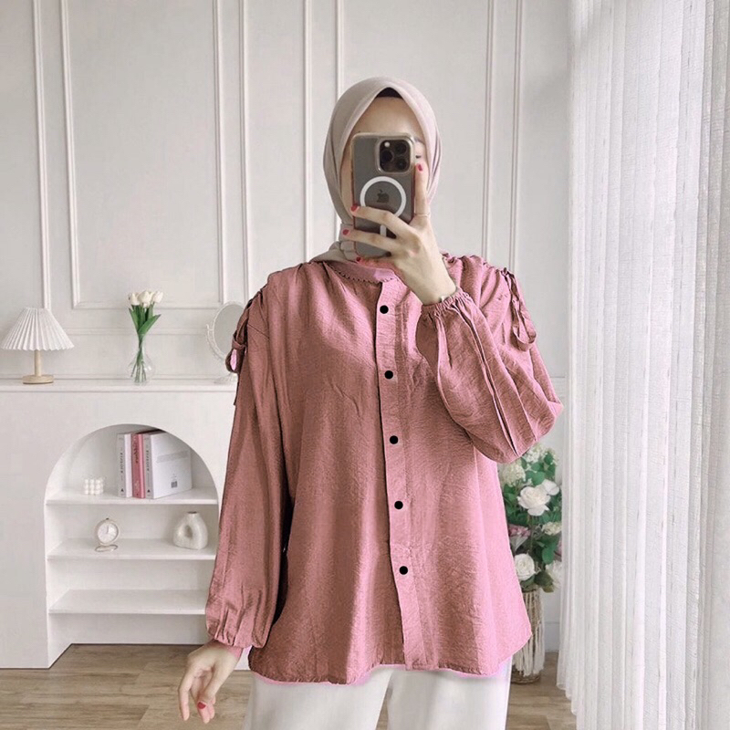 HEKSA GAVI MELVIN BLOUSE KEMEJA SERUT PUNDAK CRINCLE AIRFLOW ATASAN WANITA TERBARU KEKINIAN