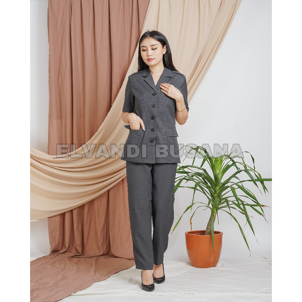 SETELAN JAS WANITA B&amp;V LYNELLE / SERAGAM KERJA BLAZER WANITA / SERAGAM GURU / SETELAN BAJU GURU WANITA - 6605 ABU TUA