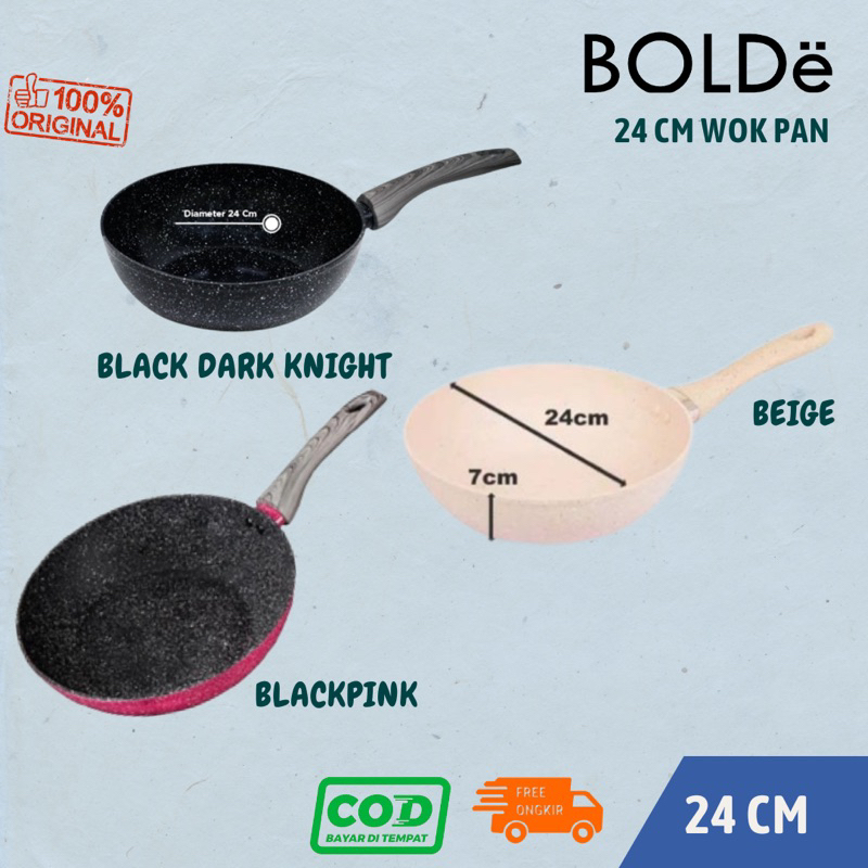 BOLDE 24 CM WOK PAN WAJAN GRANITE ANTI LENGKET