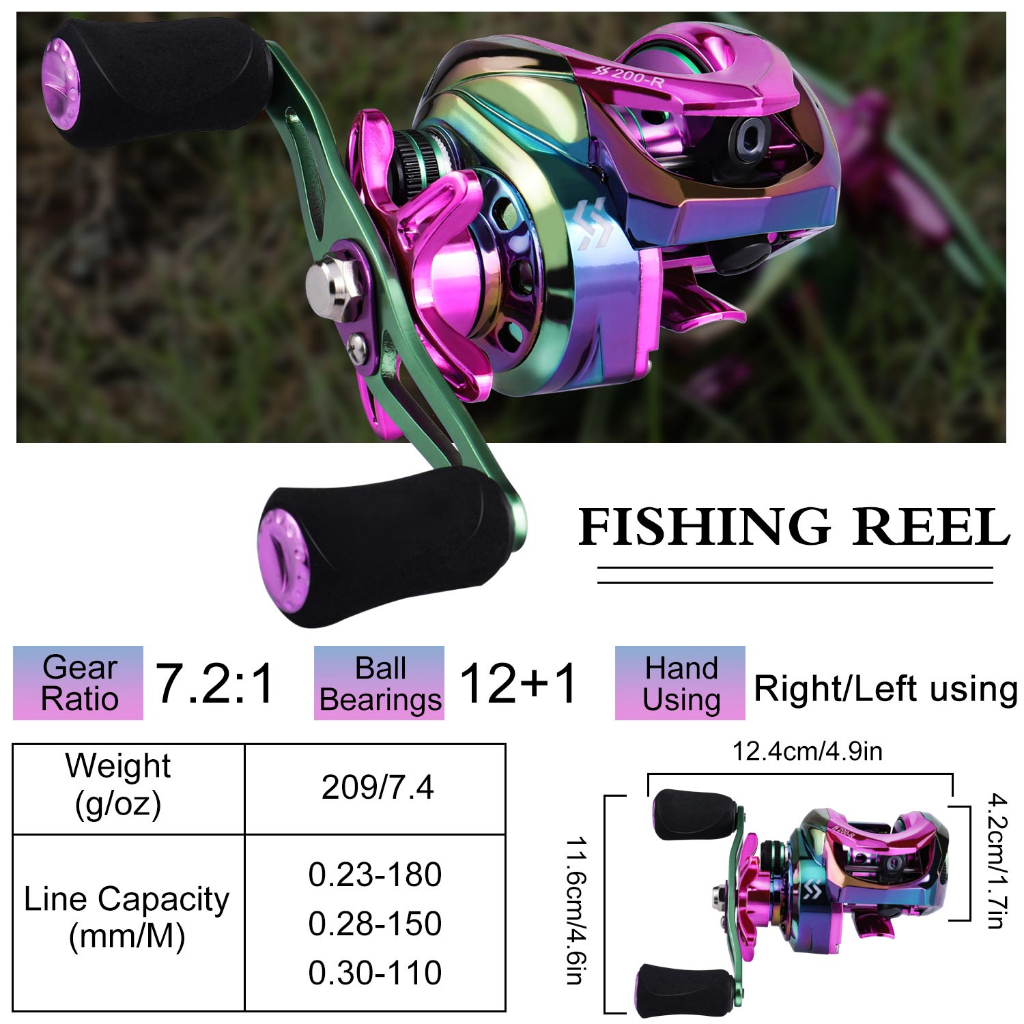 Joran Pancing Set Reel Pancing 1.8M Casting Fishing Rod 12+1/ 19+1 7.2:1 Rasio Gear Fishing Reel Magnetik Baitcasting Reel Memancing Baris Lure Set Max Drag 10kg