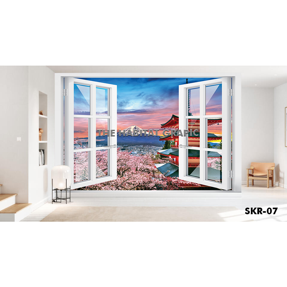WALLPAPER TERLARIS 3D CUSTOM MOTIF BUNGA SAKURA, WALLPAPER DINDING JENDELA MOTIF BUNGA SAKURA