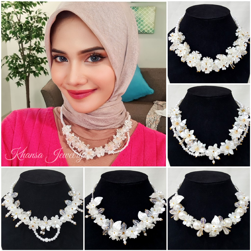 Kalung Hijab Beads Necklace Crystal Kalung Kondangan Kelopak Bunga - KH012