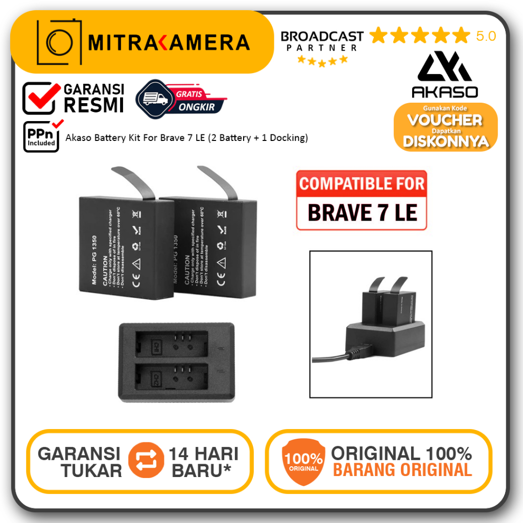 Akaso Battery Kit For Brave 7 LE (2 Battery + 1 Docking)