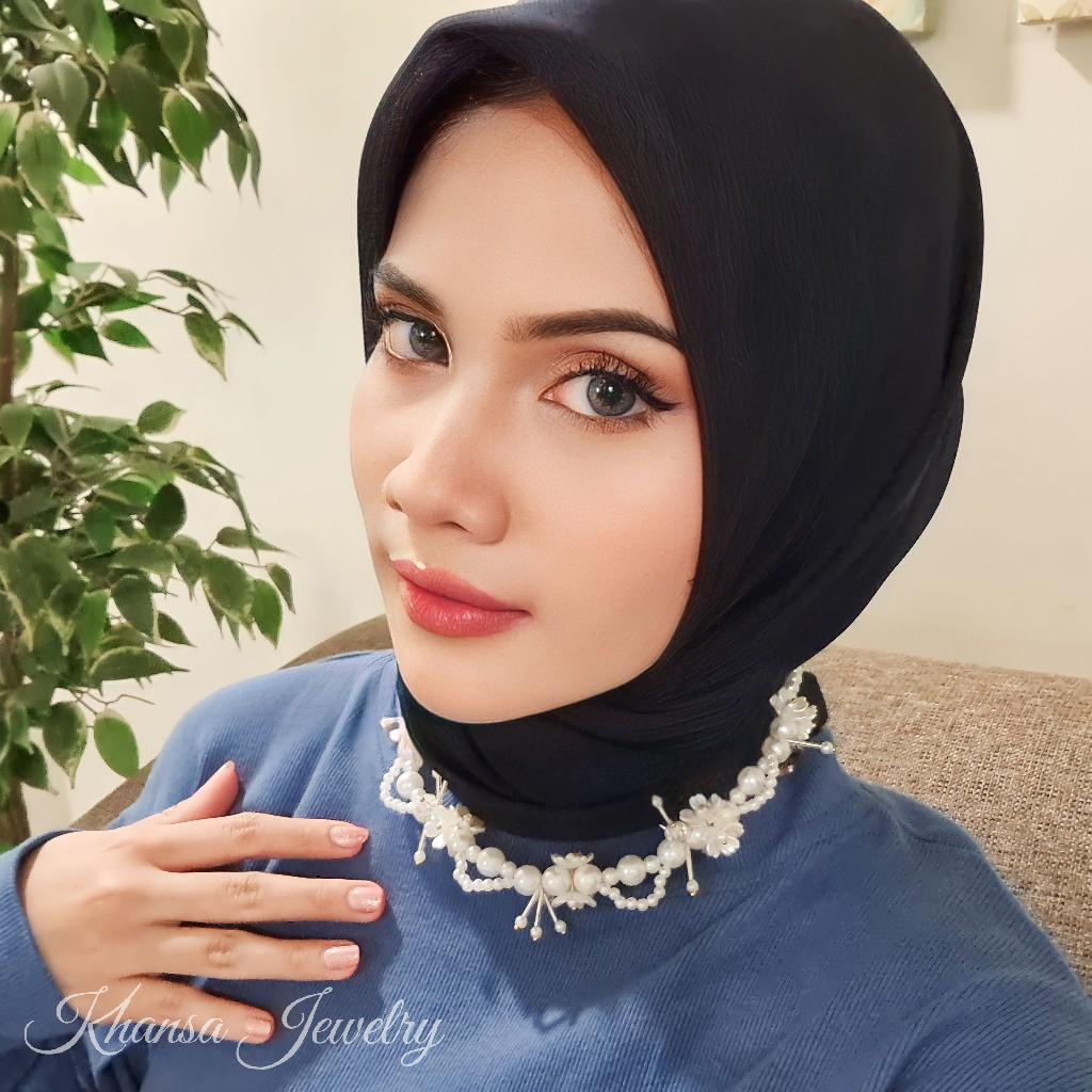 Kalung Hijab Beads Necklace Crystal Kalung Kondangan Kelopak Bunga - KH019