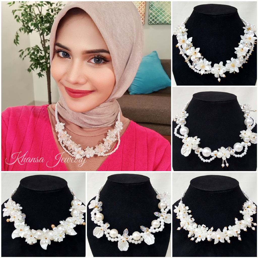 Kalung Hijab Beads Necklace Crystal Kalung Kondangan Kelopak Bunga - KH001