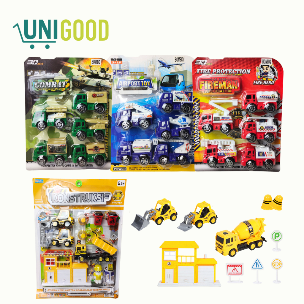UNIGOOD - Set Mainan Mobil-Mobilan Pull Back Die Cast Profesi Damkar Pesawat