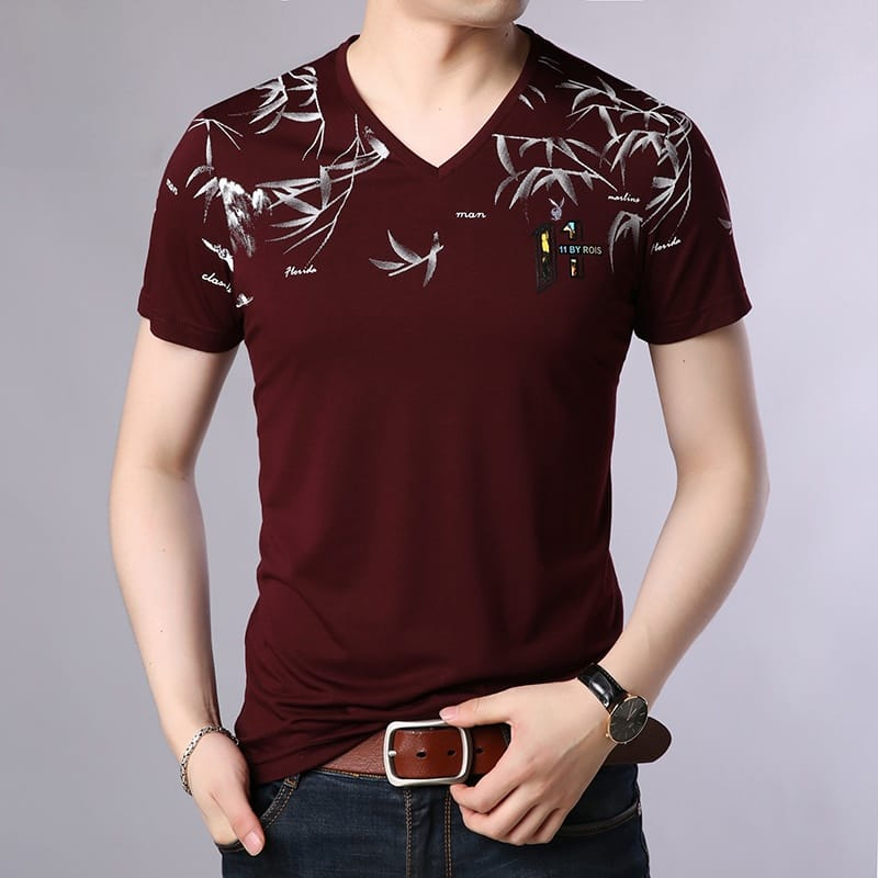 CENTRAL-Baju Kaos V Neck Kasual Distro Rois Lengan Pendek Pria