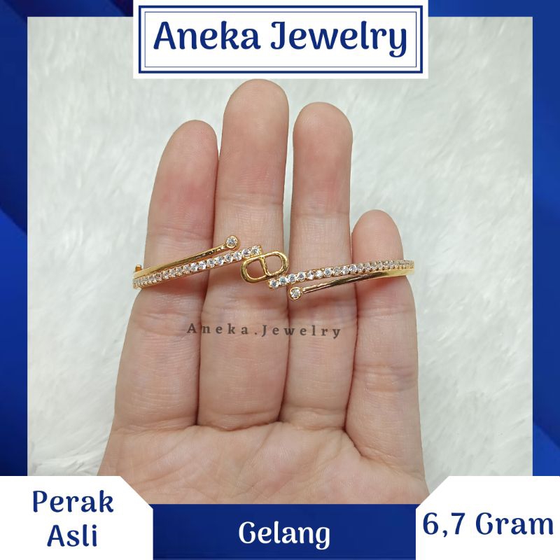 Gelang Pipa CD Selempang Full Mata, Perak 925