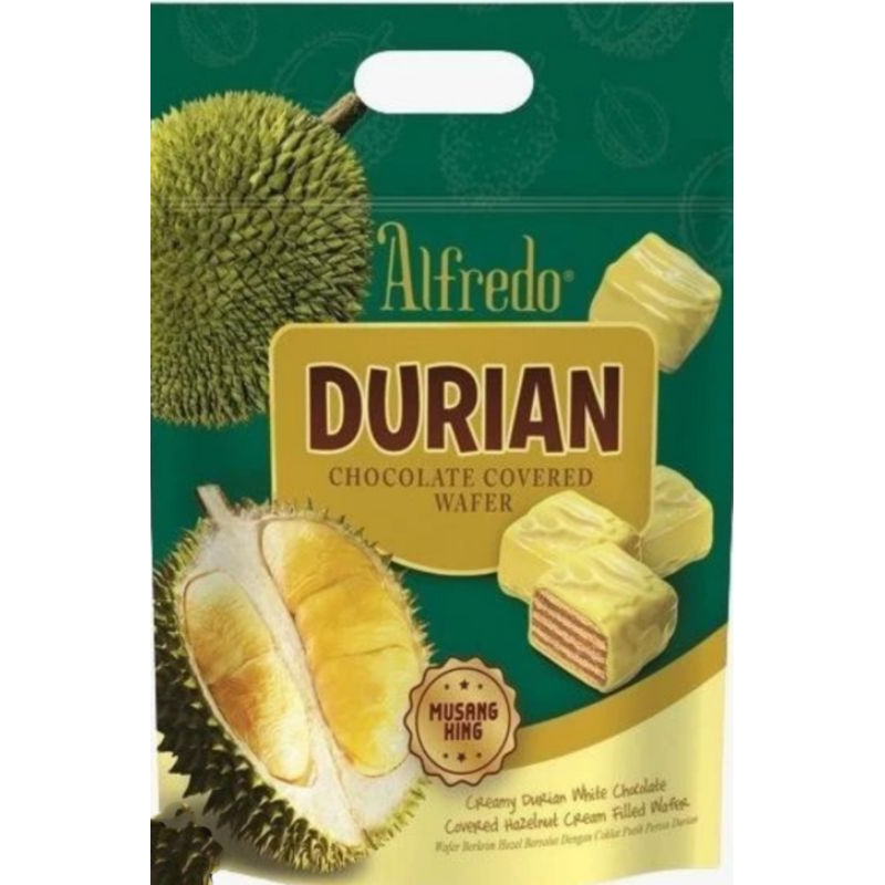 

Alfredo Cubic Wafer Durian 250 gram Alfredo Durian Chocolate Covered Wafer.