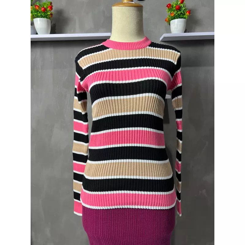 Bianca stripe knit sweater - inner wanita bahan catton premium