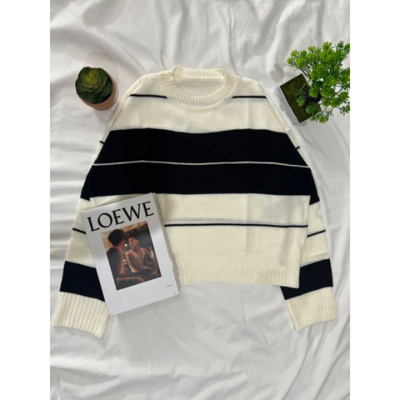 Yuji blouse sweater crop motif stripe