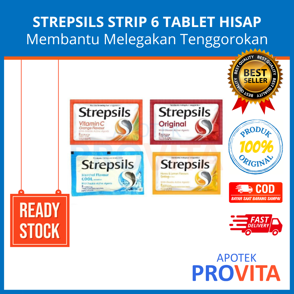 STREPSILS STRIP 6 TABLET HISAP  - Permen Pelega Tenggorokan Sachet .STREPSILS SOOTHING,STREPSILS ORI