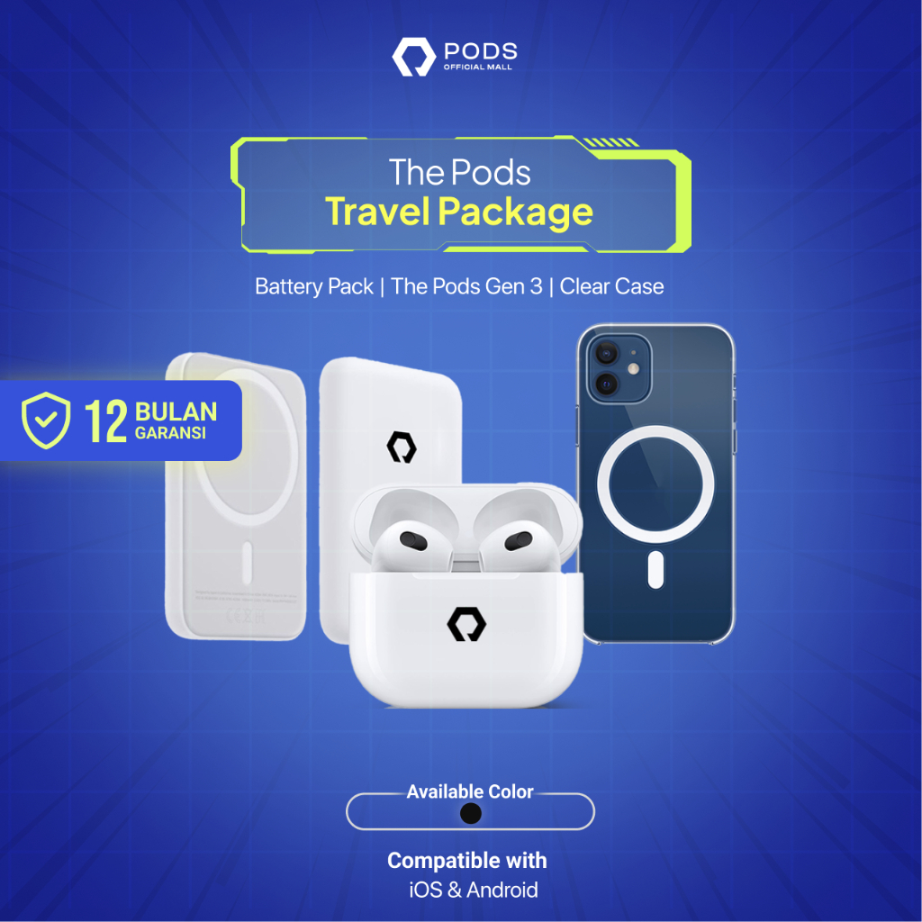 [BELI 2 DAPAT 4 ✅] TRAVEL PACKAGE The Pods Series + Wireless Powerbank Battery Pack + Clear Case Magsafe (IMEI &amp; Serial Number Detectable + Spatial Audio) Wireless Bluetooth Headset Earphone Headphone ANC TWS By Pods Indonesia