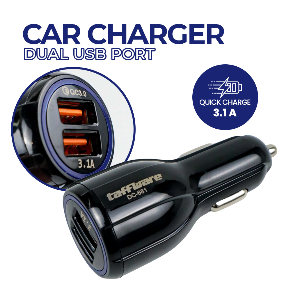 Taffware Car Charger colokan Mobil 2 Dual Usb port Charging Qc 3.0 3.1A  Qualcomm