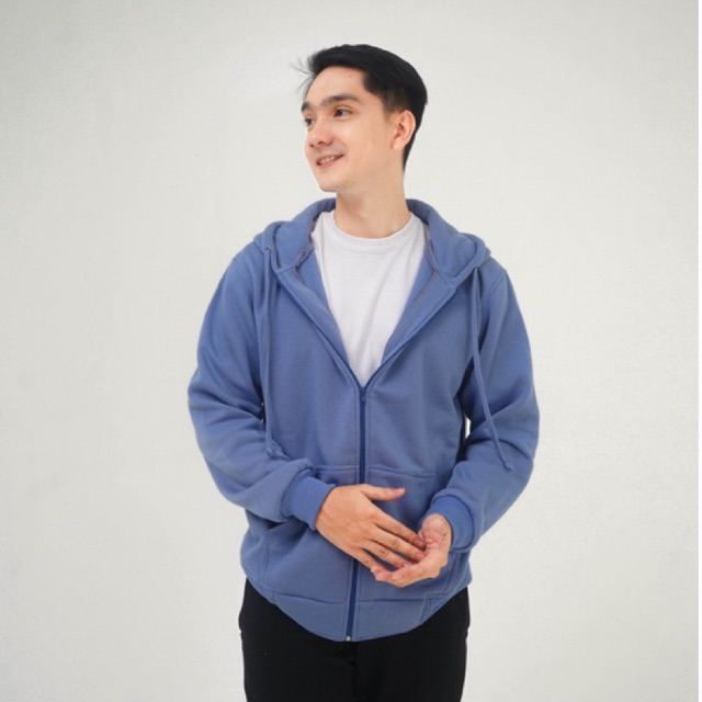 Steigen Zipper Fleece Jaket Hoodie Ritsleting Bahan Fleece Warna Biru Tua untuk Pria Fleece Deep Blu