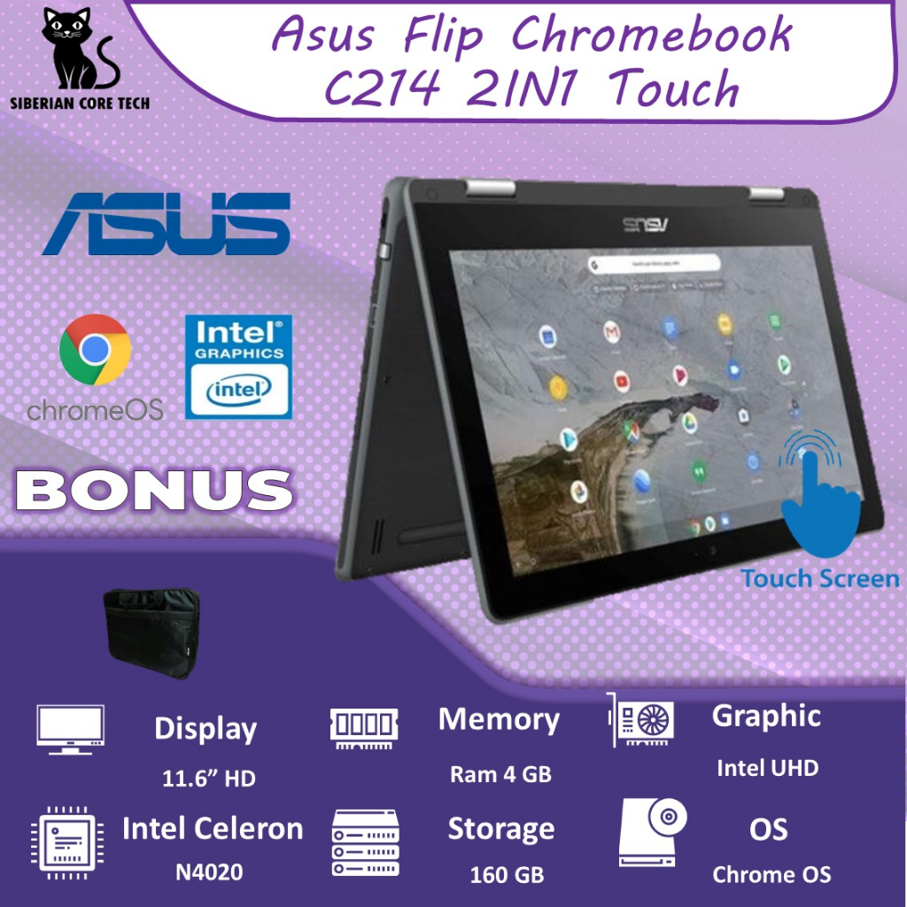 LAPTOP ASUS FLIP CHROMEBOOK 2IN1 TOUCH C214MA N4020 4GB 160GB 11.6 GRY