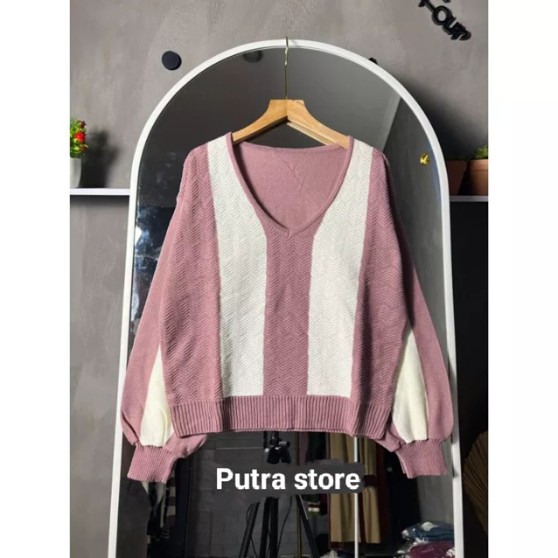 Yura blouse stripe atasan rajut wanita