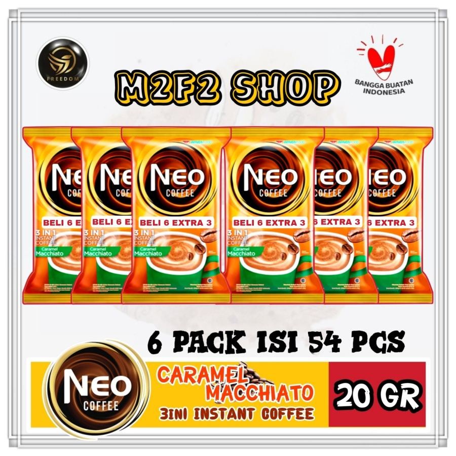 

Kopi Neo Coffee Caramel Macchiato 3in1 Sachet | Renceng MT - 20 gr (Kemasan 6 Pack)