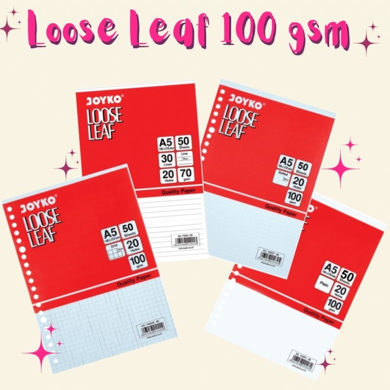 

Loose Leaf Joyko Kertas Binder Notebook 100 gsm Ukuran A5 B5 Aesthetic Eksklusif Refill Binder Kertas Binder Notebook