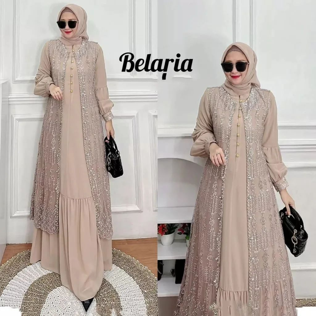 Baju Brukat Mewah Wanita Kekinian 2023 Belaria Dress Gamis Mewah Kondangan Bahan Ceruty Aplikasi Mutiara Gamis Muslim Wanita Ceruty Mix Brukat Terbaru Lebaran 2023