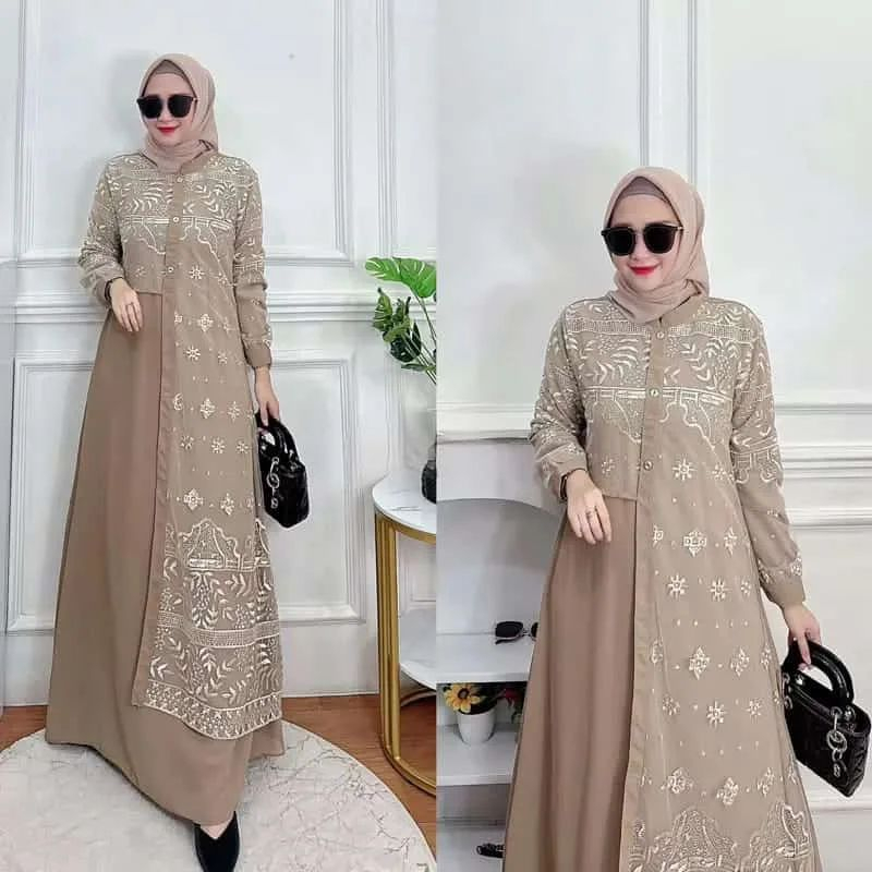 Bajurancak Baju Dress Wanita Kekinian Matt Ceruty Babydoll Full Furing Mix Brukat Allena Dress Gamis Muslim Wanita Pakaian Muslim