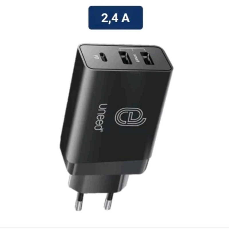 Uneed Quickplug Wall Charger 3 Port Smart Charger With PD - UCH402