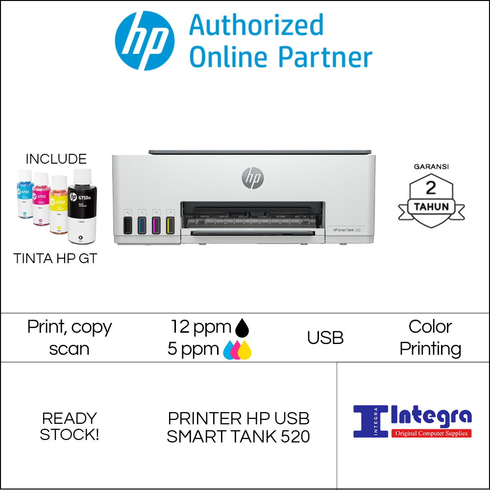 Printer HP Smart Tank 520 USB All-in-One Printer (1F3W2A) Garansi HP Indonesia