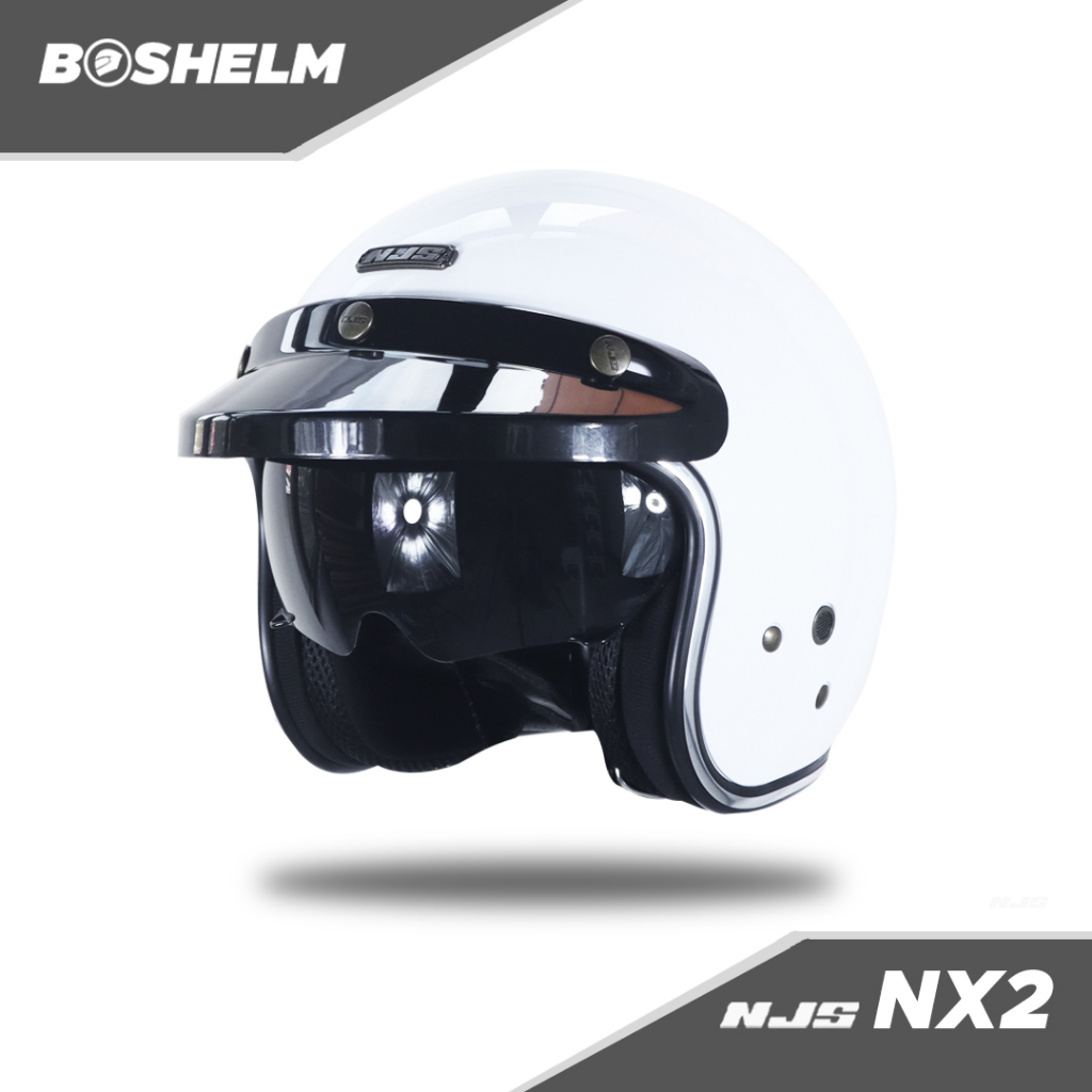BOSHELM Helm Retro NJS NX2 PUTIH GLOSSY Helm Half Face SNI