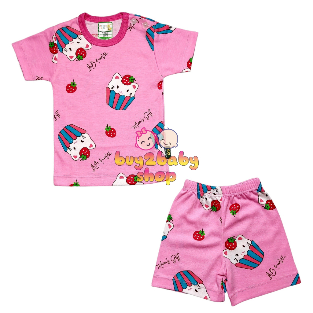 3 PCS Setelan baju anak Kaos Pendek Celana Pendek Motif Girl Series Moms Gift 0-2 Tahun isi 1-3 PCS