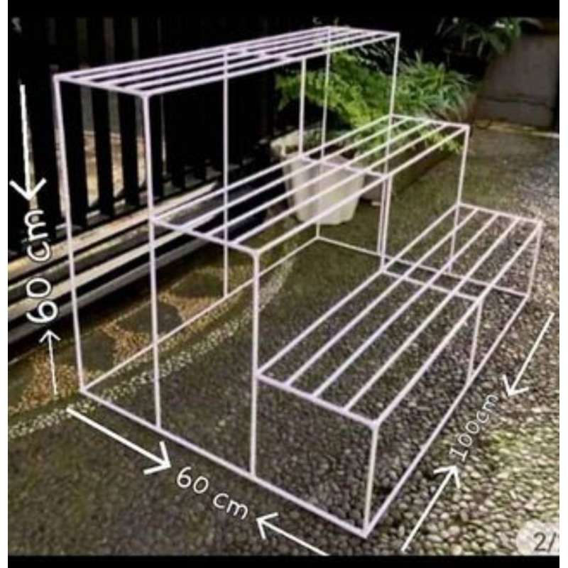 RAK BESI POT BUNGA PANJANG 1 METER 3 SUSUN MINIMALIS